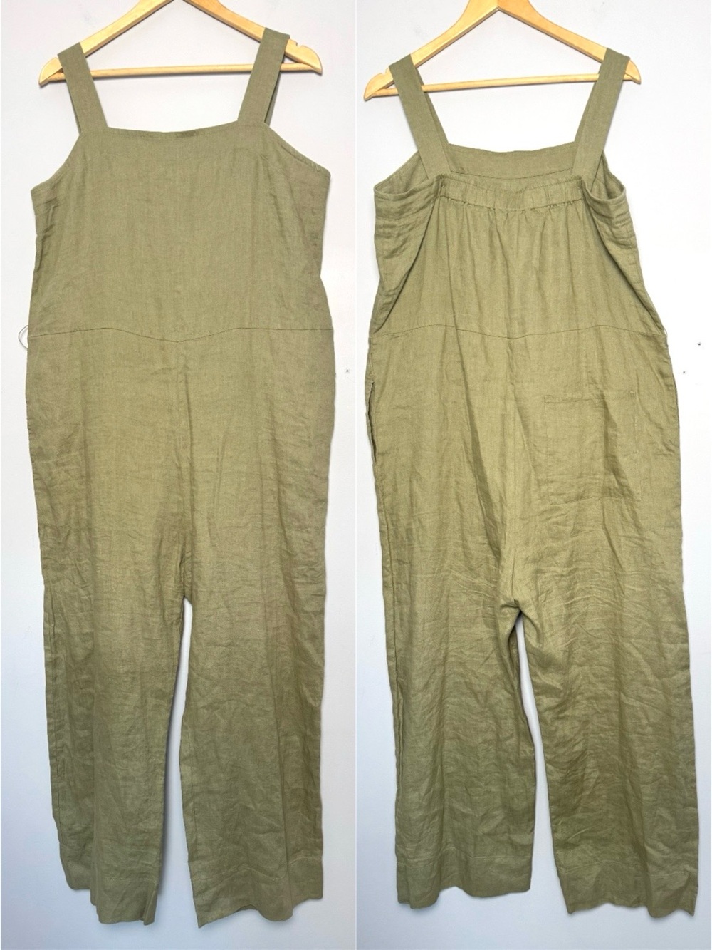 Quince 100% European Linen Square Neck Jumpsuit Women's Size L - Missing Belt